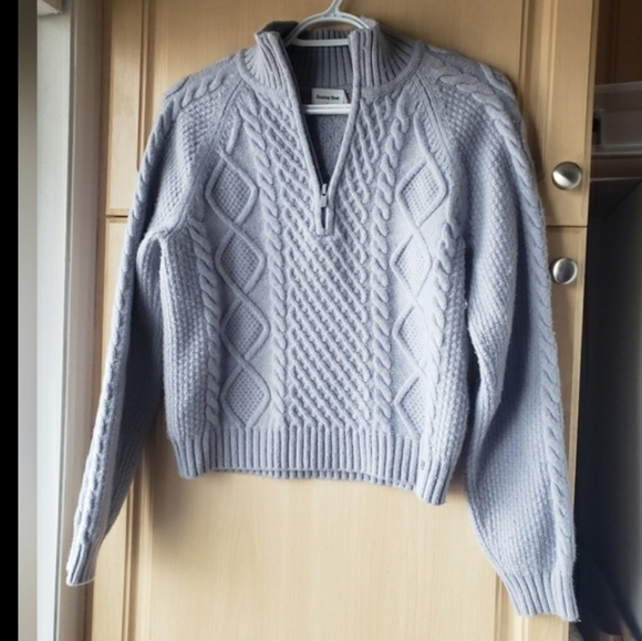 Aritzia Sunday Best Merino Wool Blend Boreal 1/4 Zip Cable Knit Sweater. - Picture 2 of 10